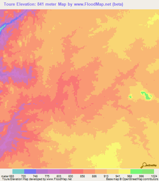 Toure,Chad Elevation Map