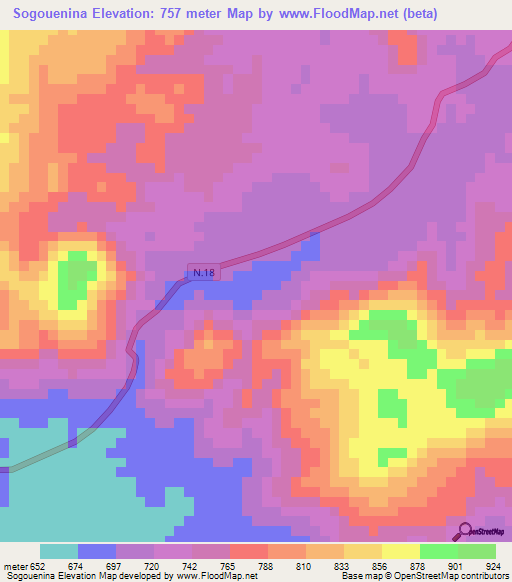 Sogouenina,Guinea Elevation Map