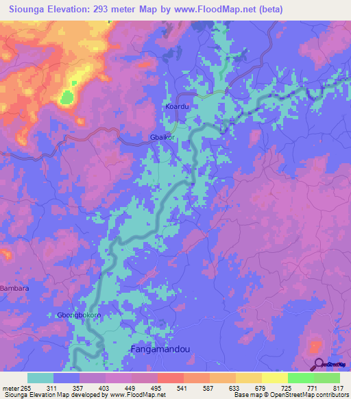Siounga,Guinea Elevation Map
