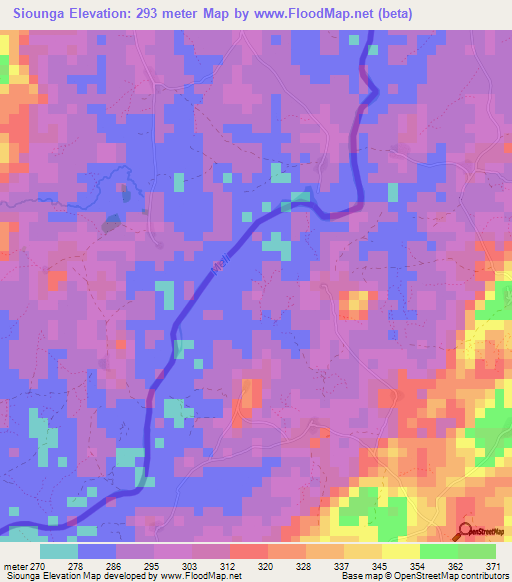 Siounga,Guinea Elevation Map