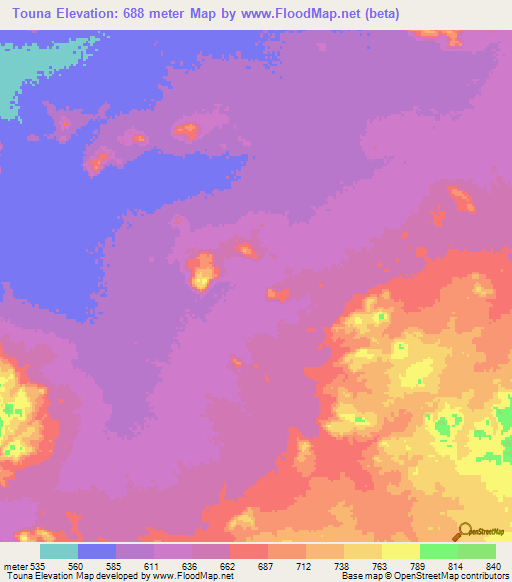 Touna,Chad Elevation Map