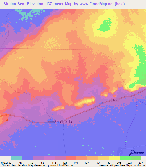 Sintian Seni,Guinea Elevation Map
