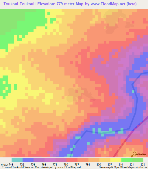 Toukoul Toukouli,Chad Elevation Map