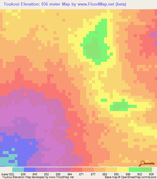 Toukoui,Chad Elevation Map