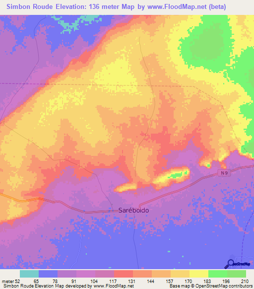 Simbon Roude,Guinea Elevation Map