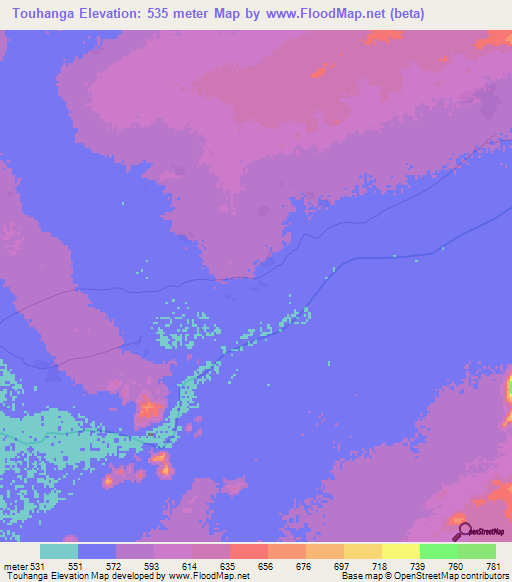 Touhanga,Chad Elevation Map