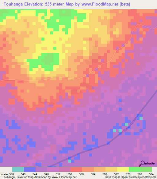 Touhanga,Chad Elevation Map