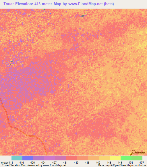 Touar,Chad Elevation Map