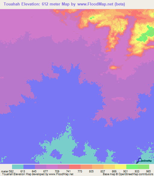 Touahah,Chad Elevation Map