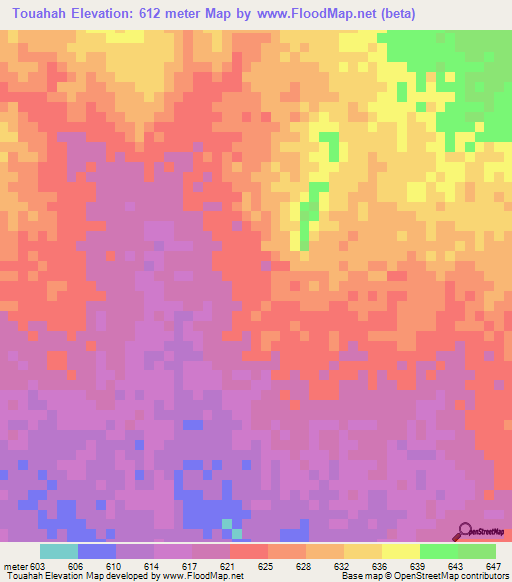 Touahah,Chad Elevation Map