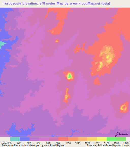 Torbosoule,Chad Elevation Map