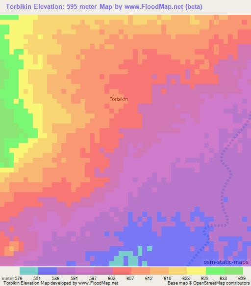 Torbikin,Chad Elevation Map