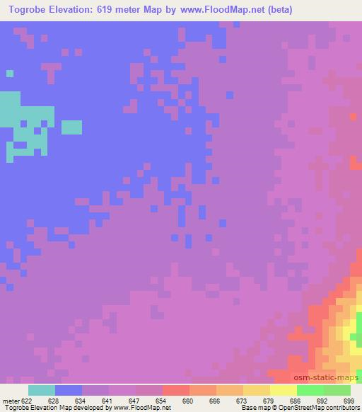Togrobe,Chad Elevation Map