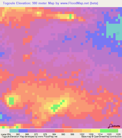 Togoule,Chad Elevation Map