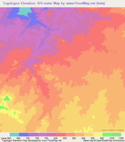 Togologon,Chad Elevation Map