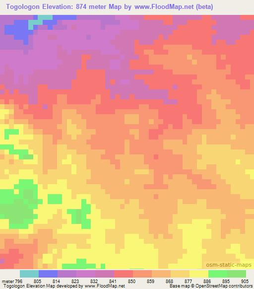 Togologon,Chad Elevation Map