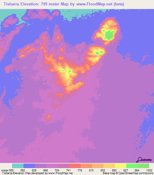 Tisbarra,Chad Elevation Map