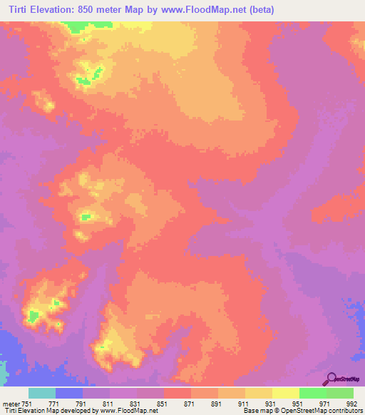 Tirti,Chad Elevation Map