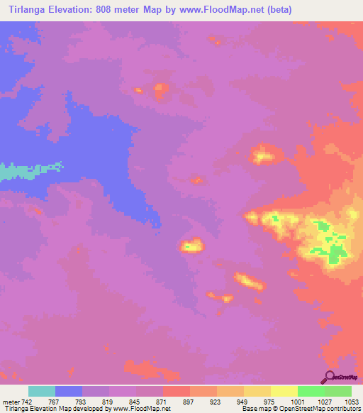 Tirlanga,Chad Elevation Map