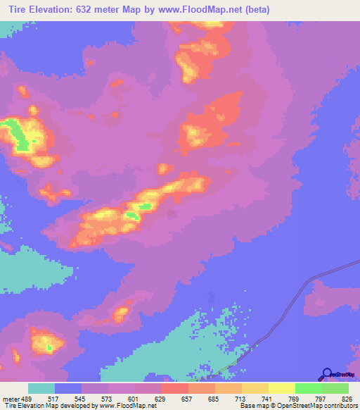 Tire,Chad Elevation Map