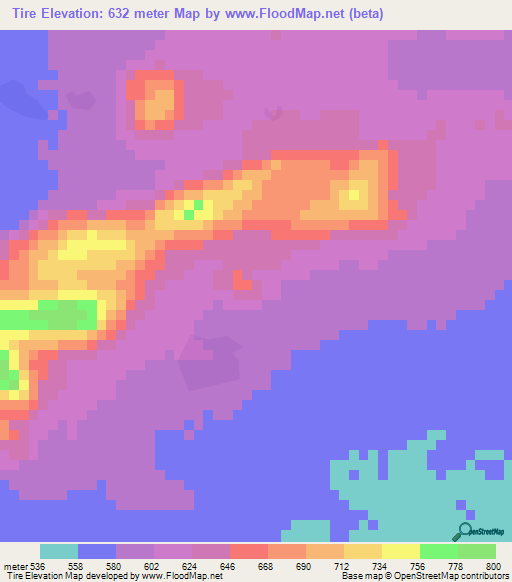Tire,Chad Elevation Map