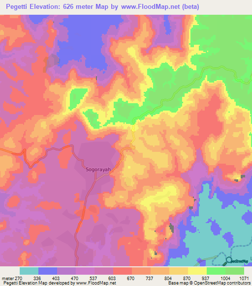 Pegetti,Guinea Elevation Map