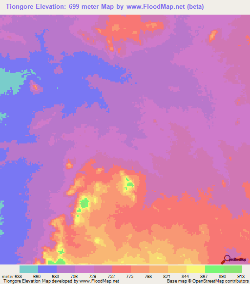 Tiongore,Chad Elevation Map