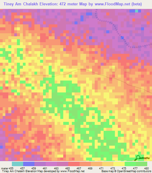 Tiney Am Chalakh,Chad Elevation Map