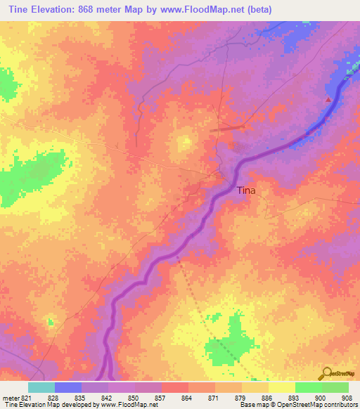 Tine,Chad Elevation Map