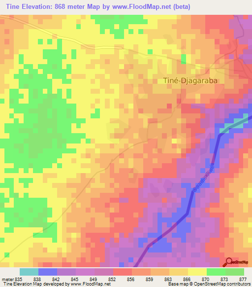 Tine,Chad Elevation Map