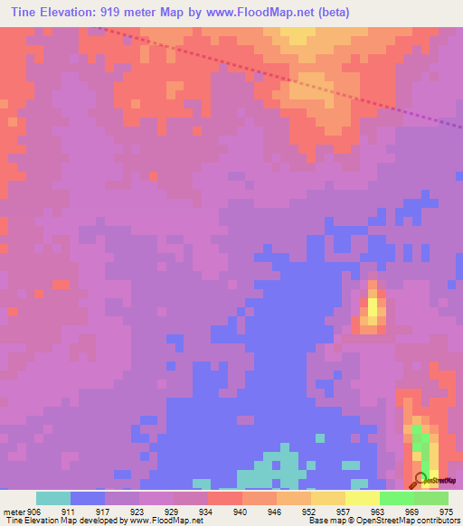 Tine,Chad Elevation Map