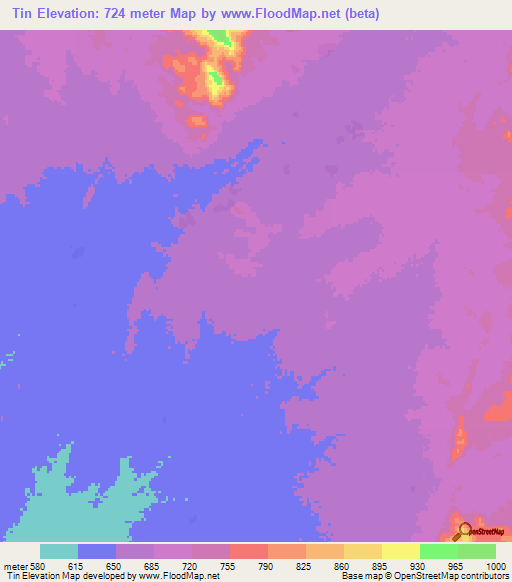 Tin,Chad Elevation Map