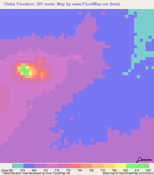 Tileba,Chad Elevation Map