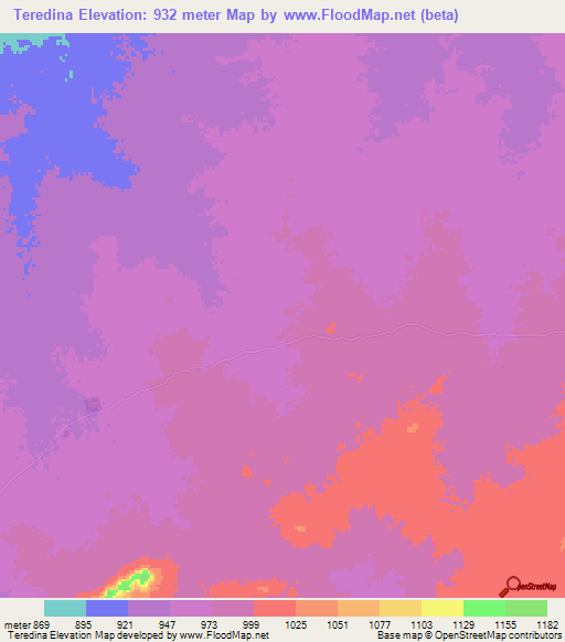 Teredina,Chad Elevation Map