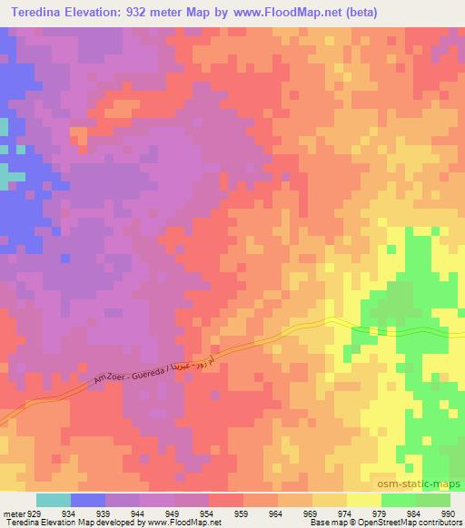 Teredina,Chad Elevation Map