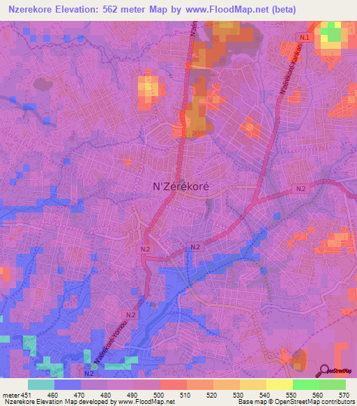 Nzerekore,Guinea Elevation Map