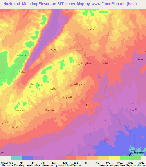 Hazirat al Mu`allaq,Syria Elevation Map