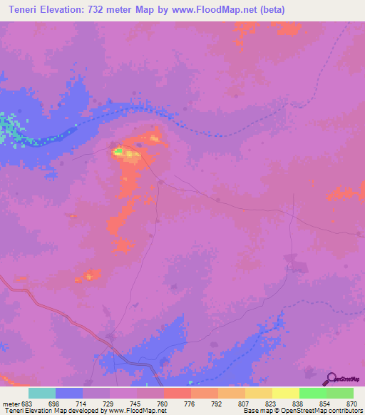 Teneri,Chad Elevation Map