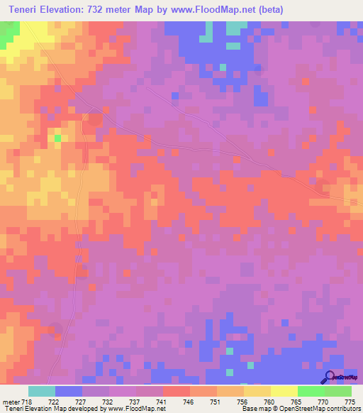 Teneri,Chad Elevation Map