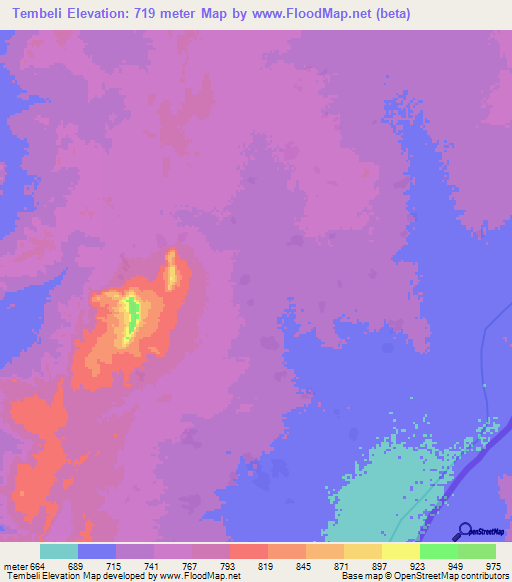 Tembeli,Chad Elevation Map