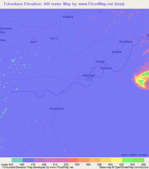 Tchoukara,Chad Elevation Map