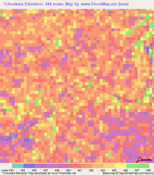 Tchoukara,Chad Elevation Map