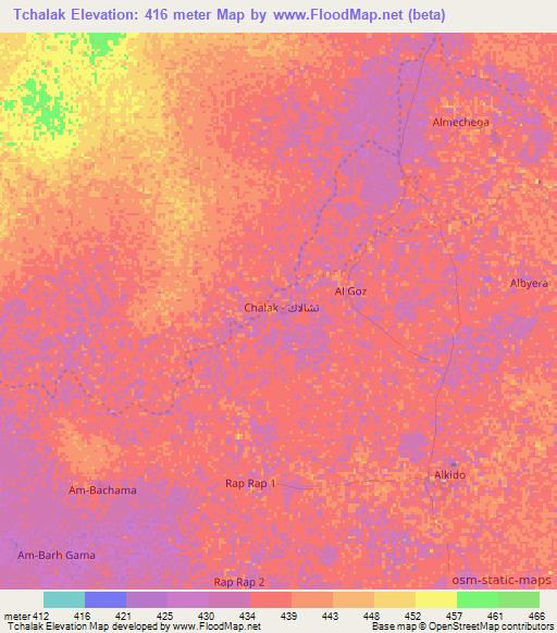 Tchalak,Chad Elevation Map