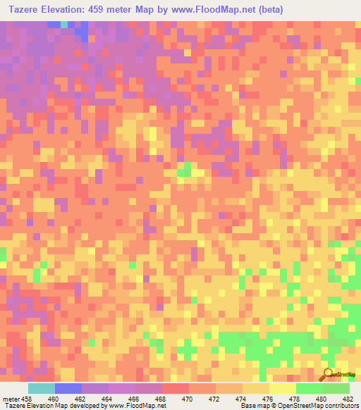 Tazere,Chad Elevation Map