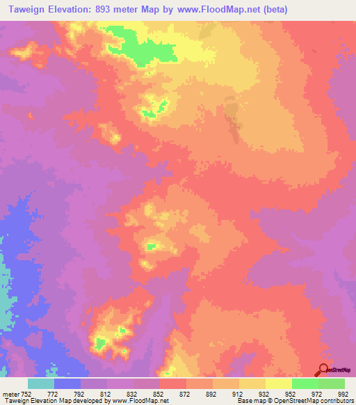 Taweign,Chad Elevation Map