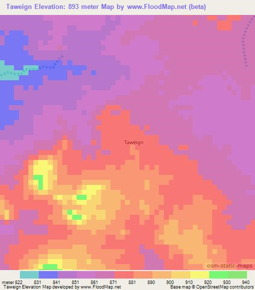 Taweign,Chad Elevation Map