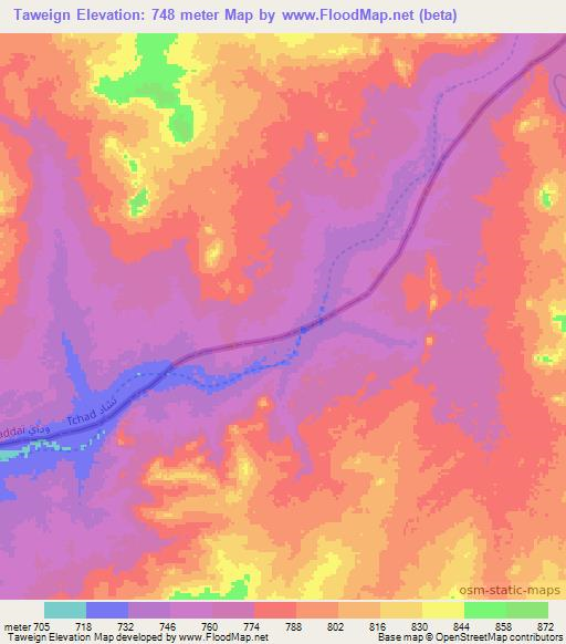 Taweign,Chad Elevation Map