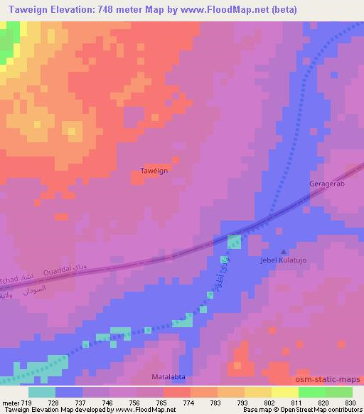 Taweign,Chad Elevation Map