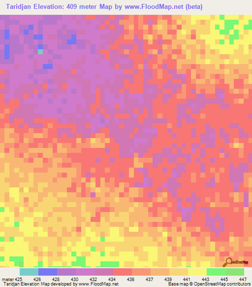 Taridjan,Chad Elevation Map