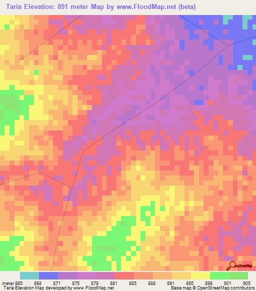 Taria,Chad Elevation Map